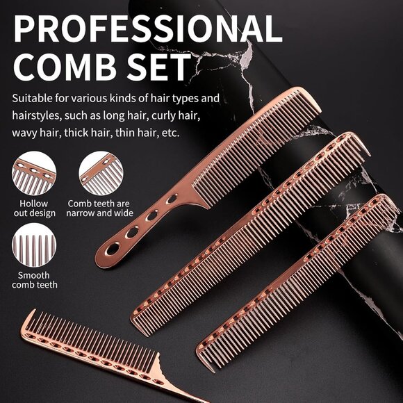 Barber Aluminum Comb Set for Styling and Cutting Durable Rose Gold - Picture 3 of 8